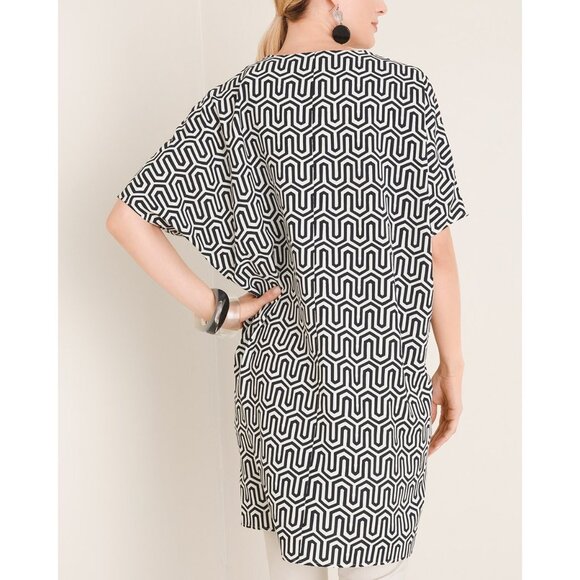 Chico's Size‎ 2 = 12/14 Geometric-Print V-Neck Wedge Tunic Top Shirt Blouse - Picture 2 of 10